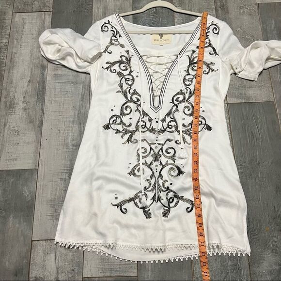 NEW Jetset Diaries Dynasty Ivory Black Embroidered Tunic Mini Dress Coverup S - Picture 11 of 12